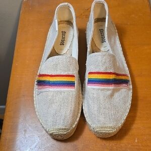 Soludos Beige Espadrilles with Rainbow Stripes